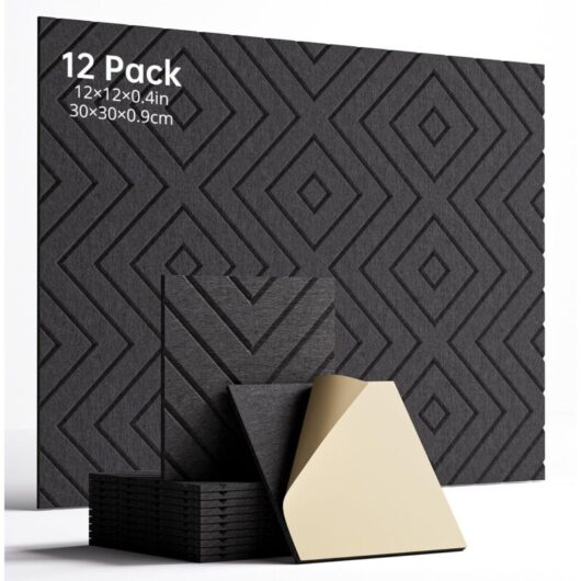 Set of 12 Self-Adhesive Acoustic Panels 30 x 30 x 1 cm - Foam Sound Absorbing Panels for Wall, Door and Ceiling, Acoustic Absorption for Office and