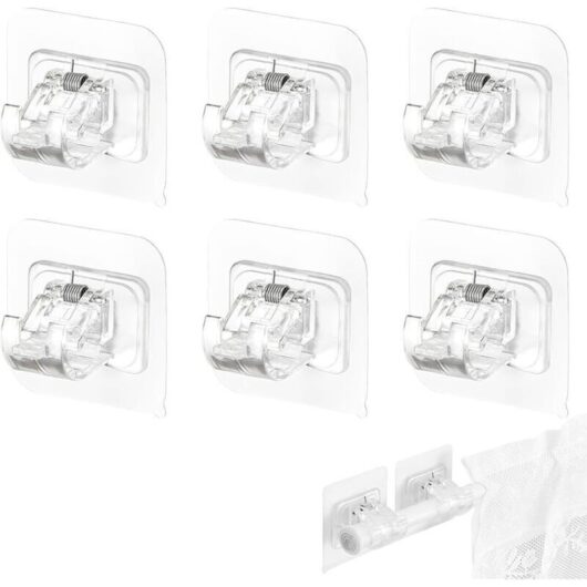 Set of 12 Self-Adhesive Curtain Rod Brackets, No-Drill Curtain Rod, Adhesive Hooks for Curtain Rods, Ideal for Kitchen and Bathroom (Transparent)