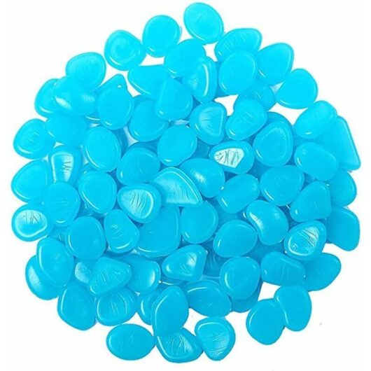 Set of 200 multicoloured luminous pebbles for aquariums, fluorescent pebbles for pathways, outdoor decoration, aquariums, gardens (blue)