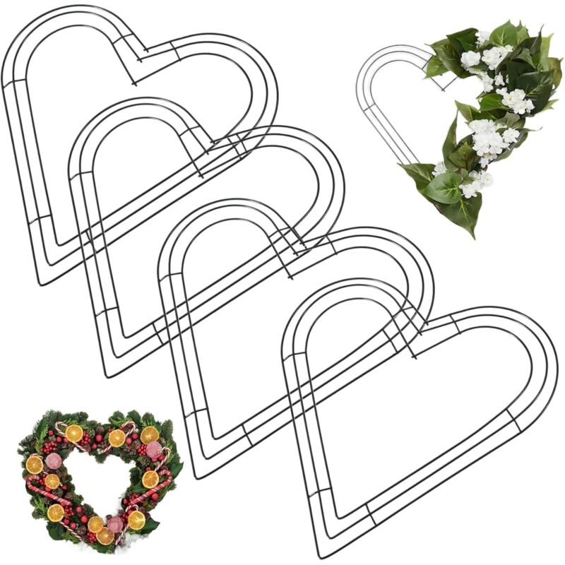 Set of 4 metal wreath frames - 7.9 inches (20 cm), heart shape, DIY floral/craft
