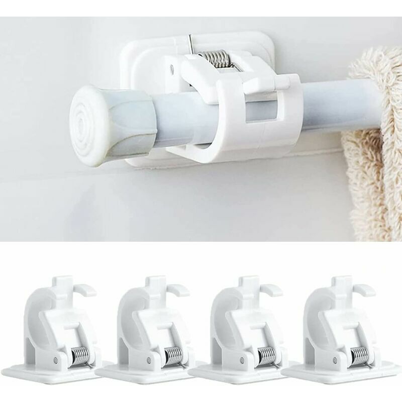 Set of 4 self-adhesive hooks for curtain rods, no drilling required, stick-on curtain rod, curtain rod holder, no drilling required, for curtains or