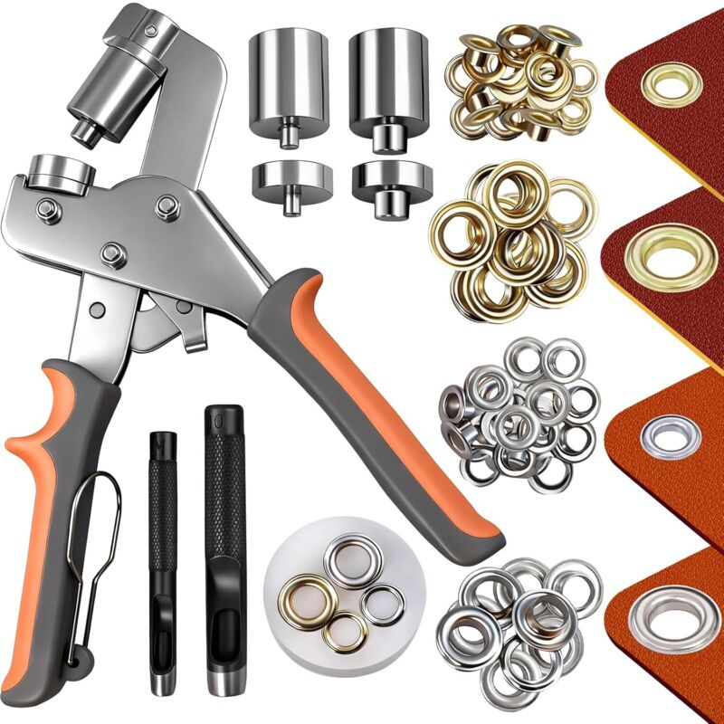 Set of Metal Eyelets 6 mm and 10 mm - 500 Pieces With Pliers and Punch Tool, Ideal for Tarpaulins, Curtains, Leather, Fabrics, and Craft Work