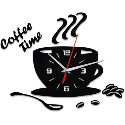 Silent DIY acrylic wall clock, modern design with cup-shaped sticker, hollow numbers for living room or cafe