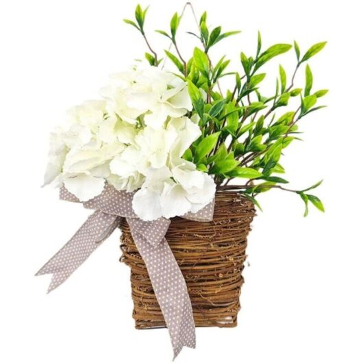 Spring hydrangea wreath - realistic artificial flowers, for farmhouse/fireplace/doors