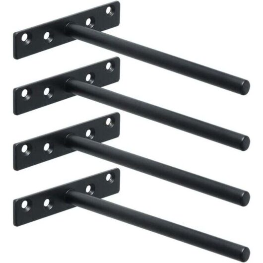 Wall-Mounted Shelf Brackets with Invisible Floating Mounts, Metal Support, Concealed Wooden Floating Shelf Brackets with Mounting, Matte Black, 4