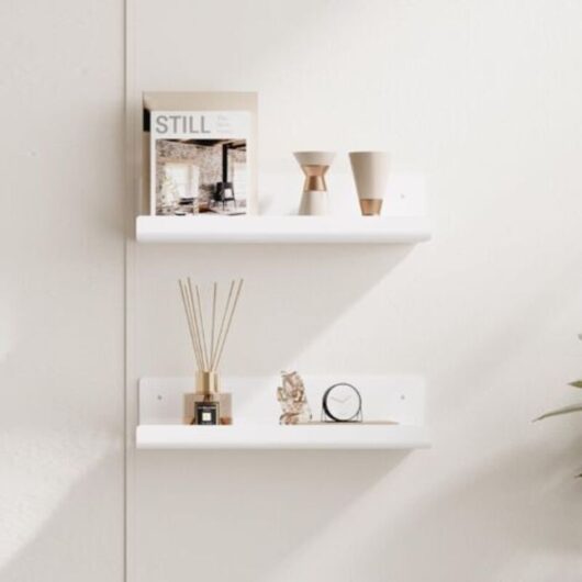 White Wall Shelf, No Drilling, Set of 2, Wall Shelves, Floating Shelf to Stick for Bathroom, Office, Living Room