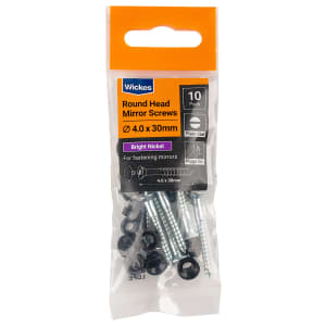 Wickes Polished Nickel Mirror Screws - 4 x 30mm - Pack of 10