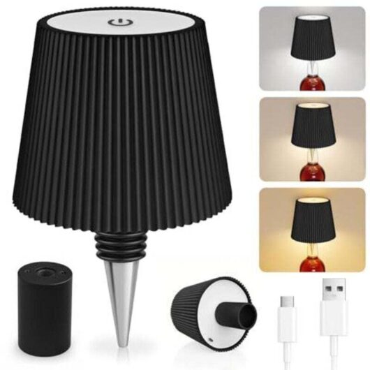 Wireless bottle lamp, 3 adjustable color temperature modes, touch control, IP54 protection, wireless USB charging, table lamp for restaurants,