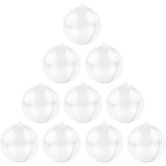 10 Pieces Transparent Christmas Baubles 10cm, Fillable Plastic Christmas Baubles, DIY Decorations for Christmas Trees