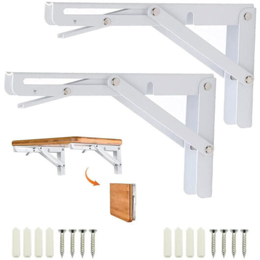 200mm Folding Bracket, 2 Pieces Black Folding Console Support, Heavy Duty Folding Shelf Brackets, Retractable Folding Console Support, Shelf Bracket,