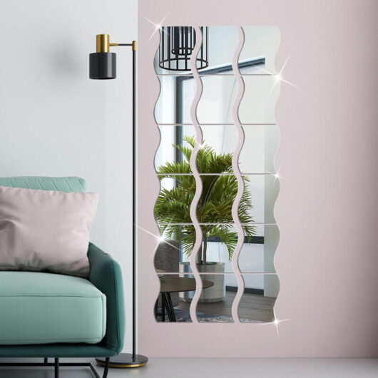 24 3D Self-Adhesive Mirror Wall Panels 10×12 cm, DIY Wall Decoration Set for Bathroom and Bedroom