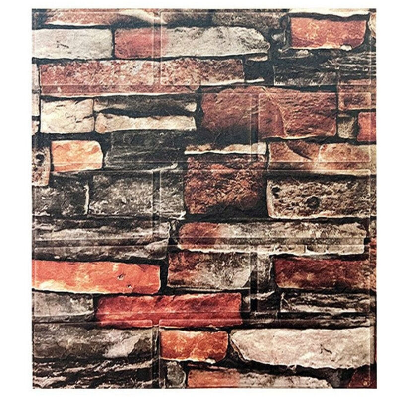 3D XPE Self-Adhesive Wall Panels, 10 Pieces 35×38 cm, DIY Wall Decoration for Kitchen, Bathroom, Bedroom, and Living Room, Stone Red