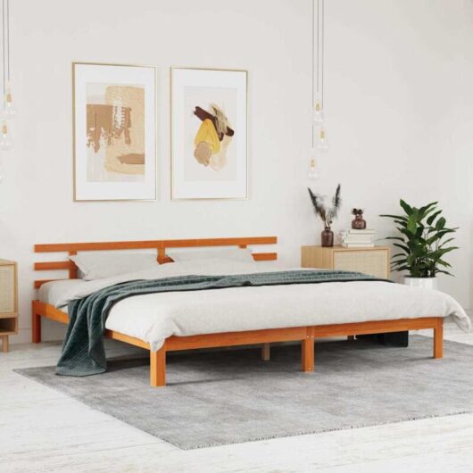 Bed Frame Wax brown 200 x 200 cm Solid pine wood Vidaxl