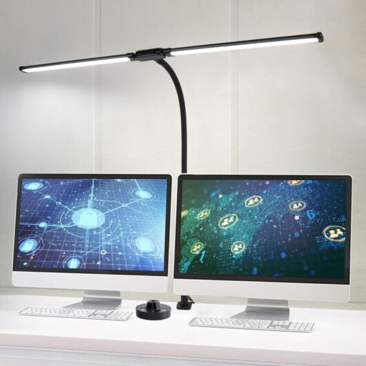 Dual-Head LED Desk Lamp - Clip-On, 24W, 1960 Lumens, 5 Colour Modes, 10 Brightness Levels, Adapter Included, Ideal for Study and Office