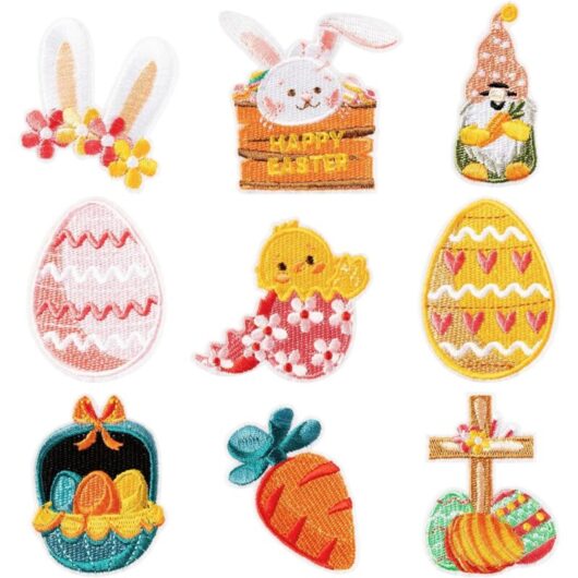 Easter Iron-on Patches - 9 Embroidered Appliques for DIY, Clothing, Bags, and Easter Decoration