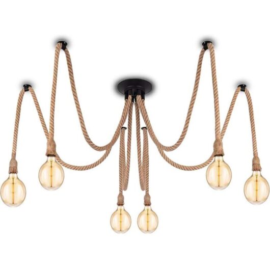 Industrial Pendant Light with Textile Cable - DIY Hemp Rope Retro Vintage Chandelier 6 x 2 Meters with E27 Lamp Holder for Dining Room, Hall,