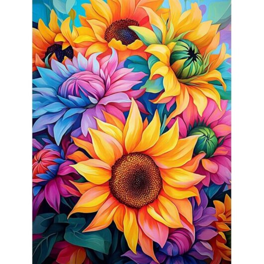 Kit d'Art en Diamants Tournesol Coloré pour Adultes, 5D Peinture à Diamants Ronde Complète Images, Peinture en Gemmes Kit Artisanal DIY Décoration
