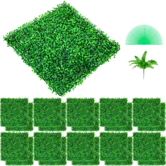 Mophorn uv Boxwood Panels 24PCS 10'x10' Artificial Hedge Wall Green Grass Backdrop Privacy Fence Indoor/Outdoor 4 cm Thick