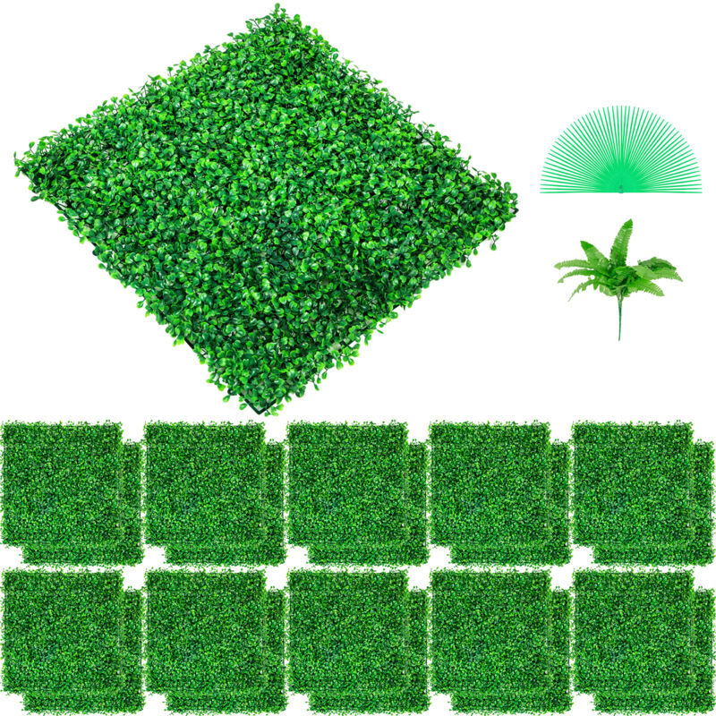 Mophorn uv Boxwood Panels 24PCS 10'x10' Artificial Hedge Wall Green Grass Backdrop Privacy Fence Indoor/Outdoor 4 cm Thick