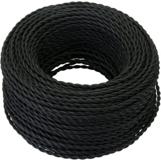 [NEVER USED] 10M Textile Electrical Cable, Retro Twisted Braided Hemp Rope Cable 2x0.75 mm², 2 Twisted Stranded Wires, for DIY Pendant Lamp/Black