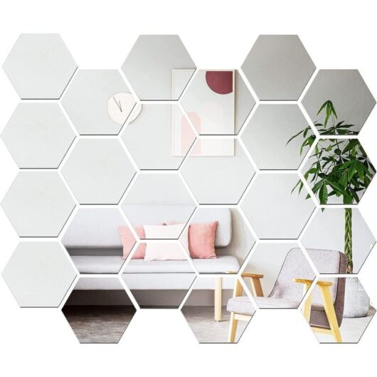 Odipie - 24 Pieces Acrylic Hexagon Mirrors, Self-Adhesive Flexible Mirror Sheet diy Art Mirror for Living Room Bedroom Bathroom Sofa tv Setting Wall
