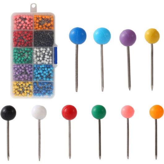 Odipie - 500pcs Map Push Pins, Plastic Head Push Pins, Multicolored Thumbtacks, Decorative Pushpins, for Map Marking Family Cork Pin Board