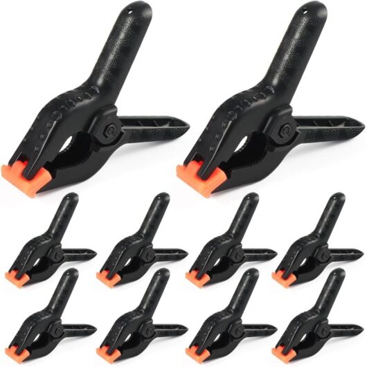 Set of 10 Spring Clamps 11 cm in Durable Plastic - Robust Multifunction Clips for DIY, Carpentry, Decoration, Photography, and Pool Covers