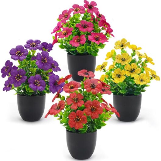 Set of 4 Artificial Plants to Assemble - Spring Decoration for Table, Desk, and Home - Black Flower Pot