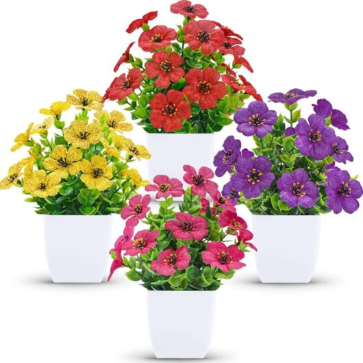Set of 4 Artificial Plants to Assemble - Spring Decoration for Table, Desk, and Home - White Flower Pot