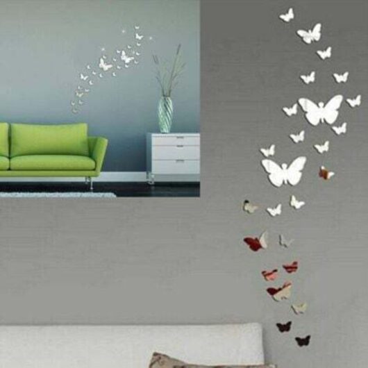 (Silver) Butterfly Wall Stickers, 36 PCS Acrylic Butterfly Mirror Stickers 3D Butterfly Wall Decals Living Room Bedroom Office Decor