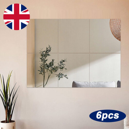 Trintion 6pcs Mirror Tiles 30x30cm Square Mirror Wall Mounted Mirror DIY Full Body Mirror Wall Sticker Sheets Self-adhesive Makeup Mirror Decor