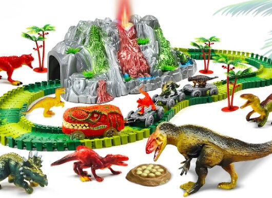 136-Piece Dinosaur Adventure Electric Track Set - with Misting Volcano & LED Lights!