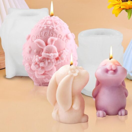 2-Piece Easter Silicone Plaster Molds - Bunny and Wax Shapes, for Creating Spring Decorations and Candles, DIY Molds