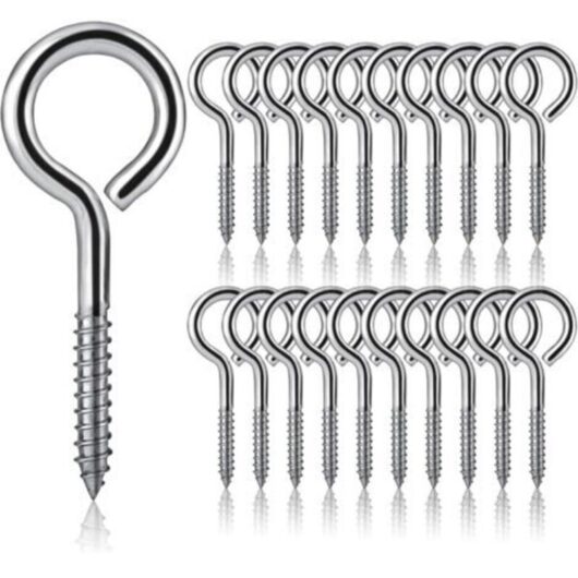 20 Pieces M5 x 65 Eye Bolts, 304 Stainless Steel Screw Hooks, Screw-in Eye Bolts, Self-Tapping Metal Hooks for DIY, Crafts, and Wooden Frames