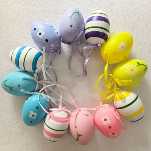 Easter Decoration - Set of 12 Hanging Plastic Easter Eggs for Garden, Balcony, and Outdoors C
