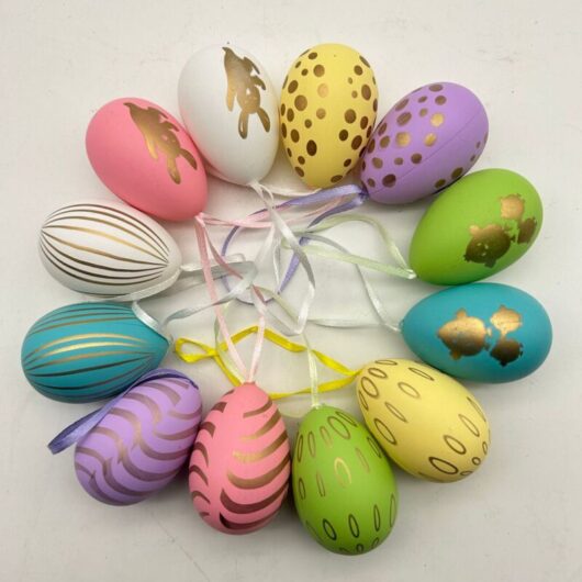 Easter Decoration - Set of 12 Hanging Plastic Easter Eggs for Garden, Balcony, and Outdoors H
