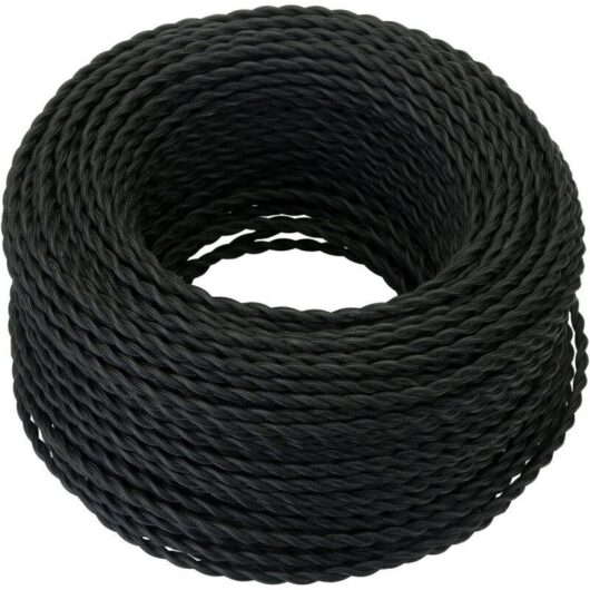 10M Textile Electrical Cable, Retro Twisted Braided Hemp Rope Cable 2x0.75 mm², 2 Twisted Stranded Wires, for DIY Pendant Lamp/Black