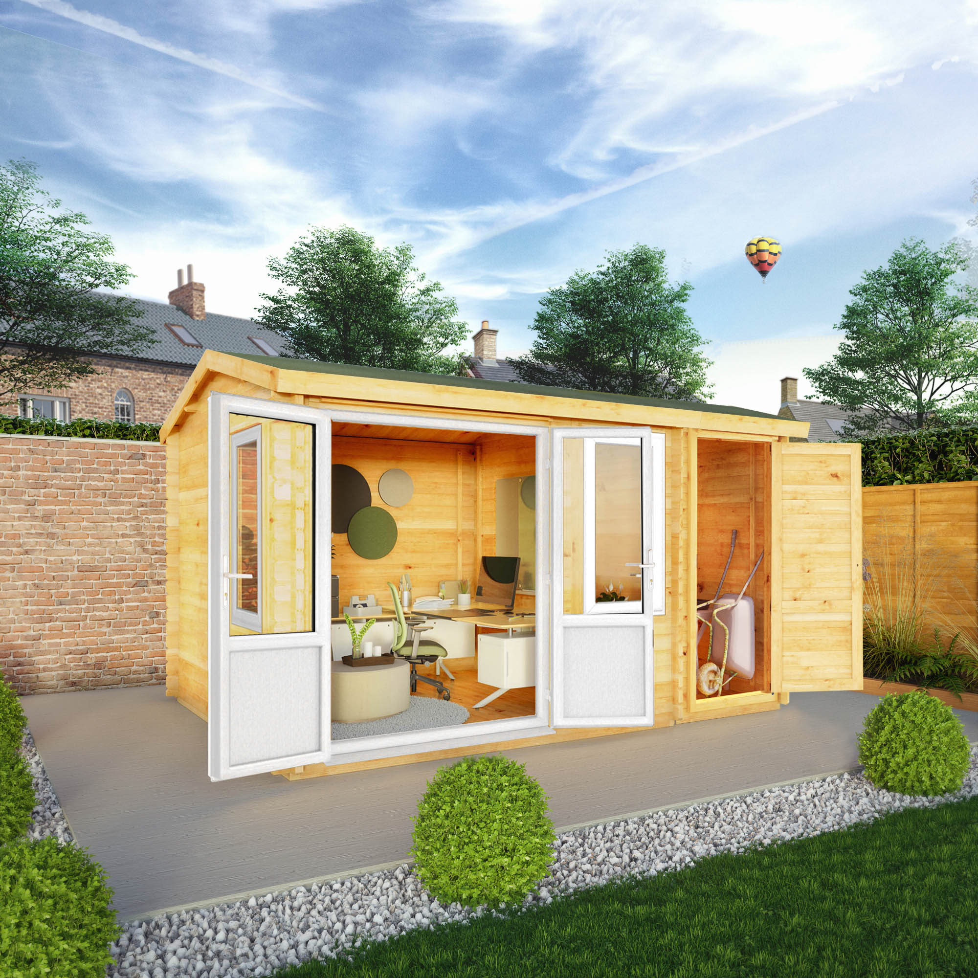 Mercia Elite 10' 3" x 13' 7" Apex Log Cabin - Premium 44mm Cladding Loglap - White UPVC